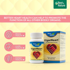 Best in Nature VigorHeart packaging box highlights USA-made CGMP facilities.