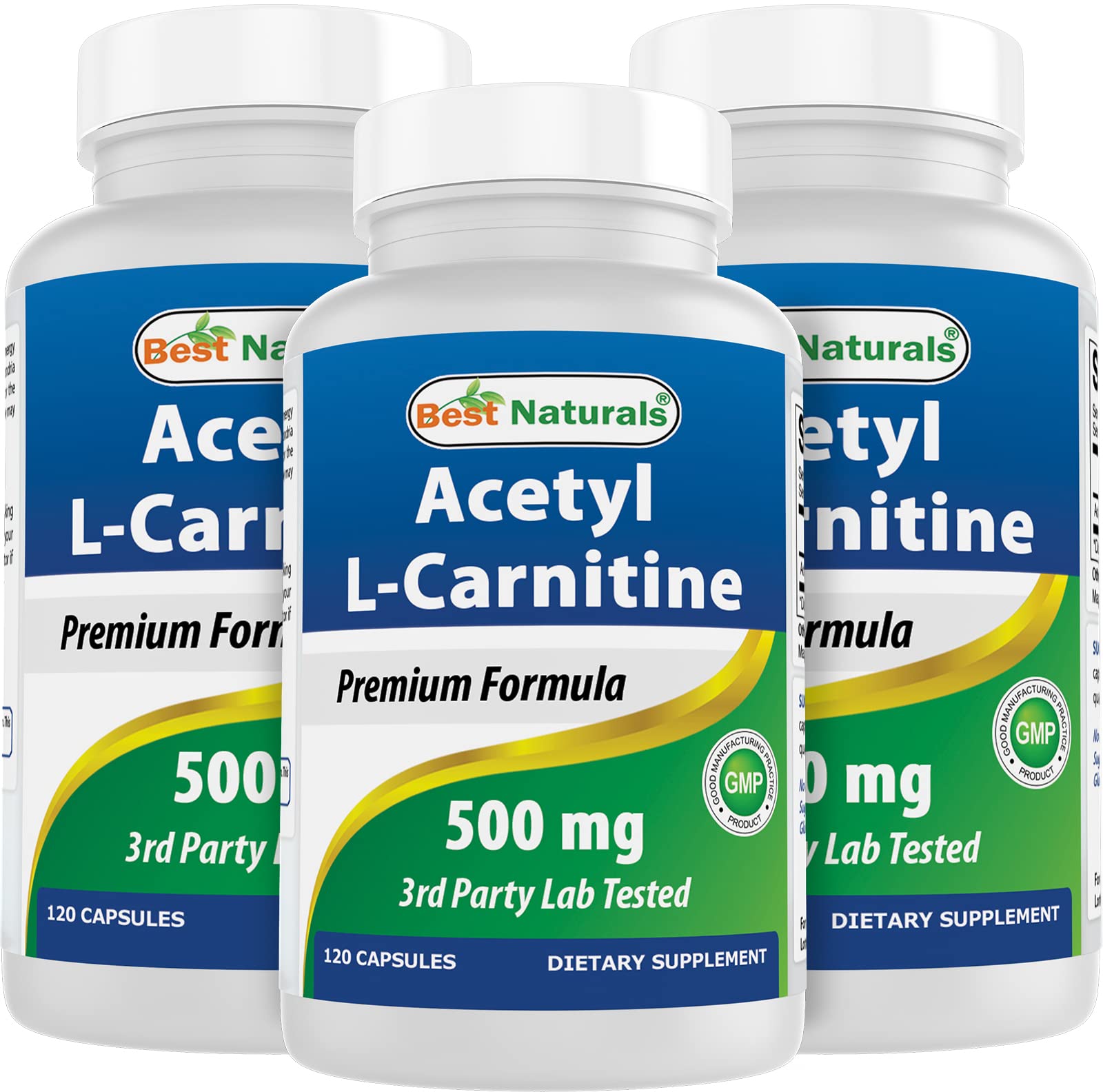 Best Naturals Acetyl L-Carnitine bottle label showing energy-ready serving.