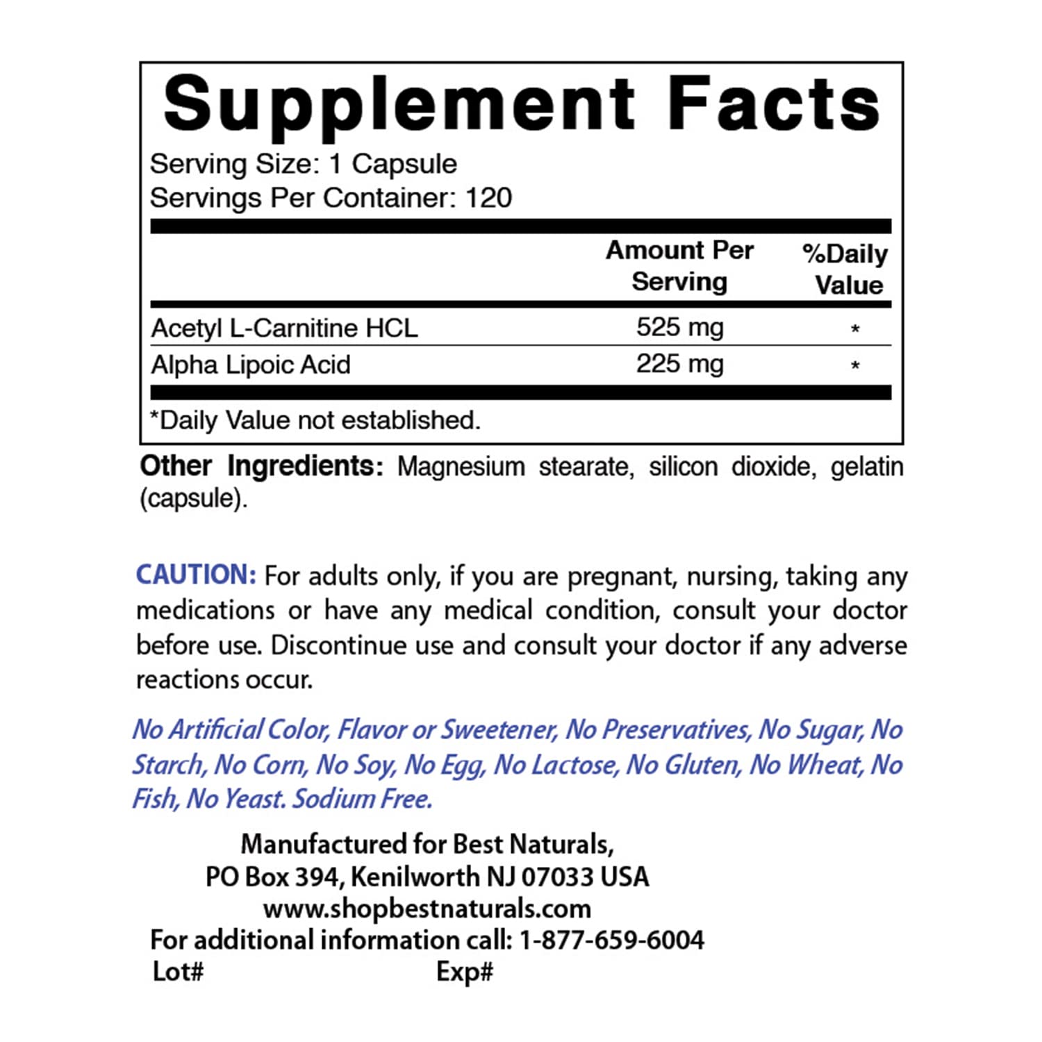 Best Naturals bottle label close-up showing purity and 750 mg per capsule