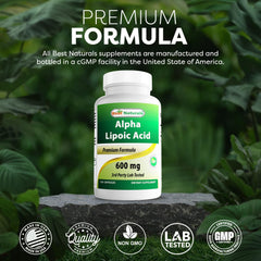 Best Naturals Alpha Lipoic Acid 600 mg nutrition facts label, guiding allergen information