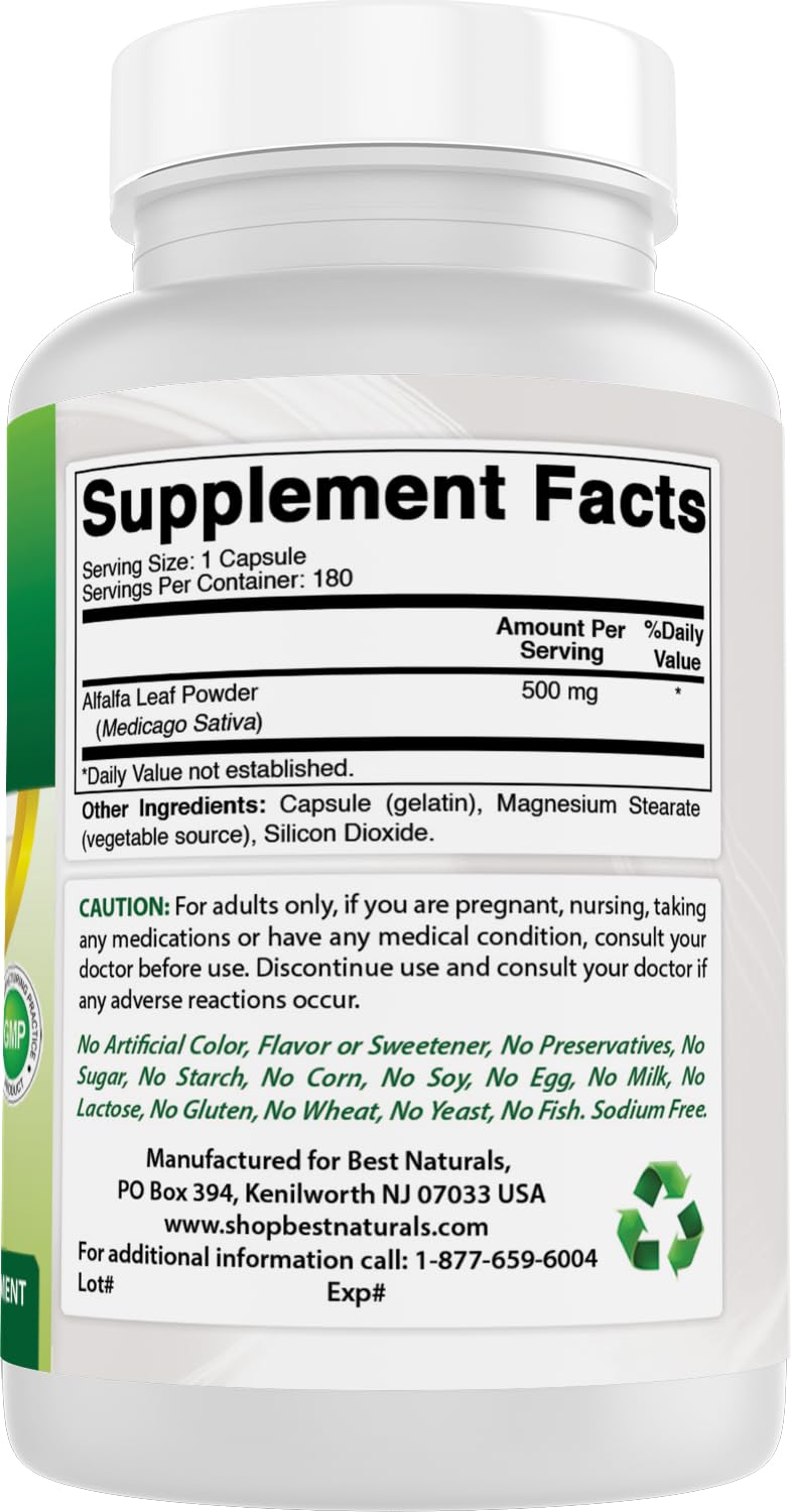 Best Naturals Alfalfa Green Super Food made in USA facility ensures quality control.