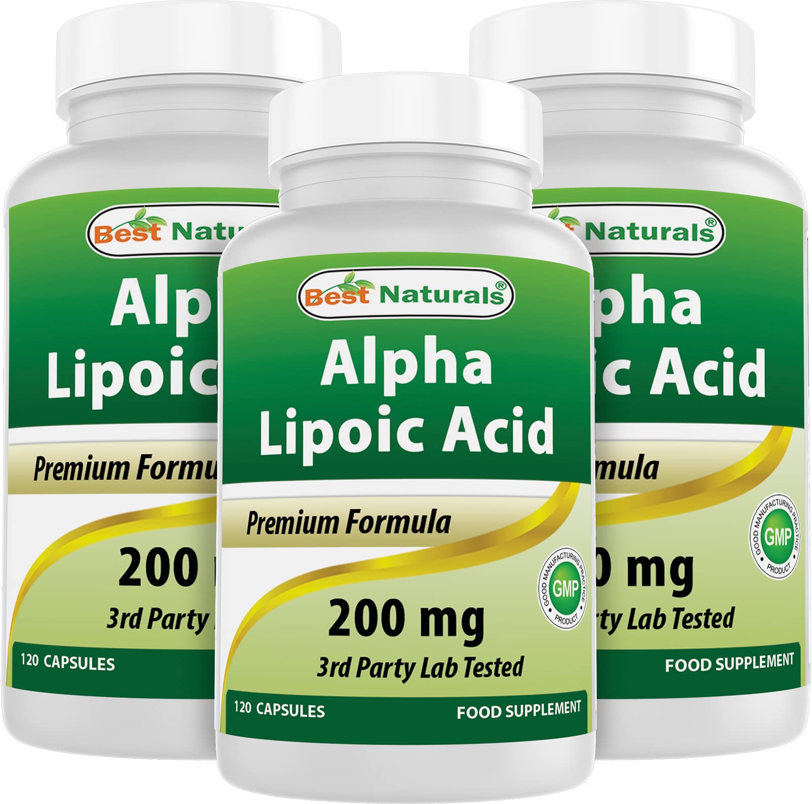 Best Naturals Alpha Lipoic Acid 200 mg bottle front view for daily antioxidant support.