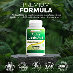 Best Naturals Alpha Lipoic Acid 200 mg produced in a GMP-compliant facility.