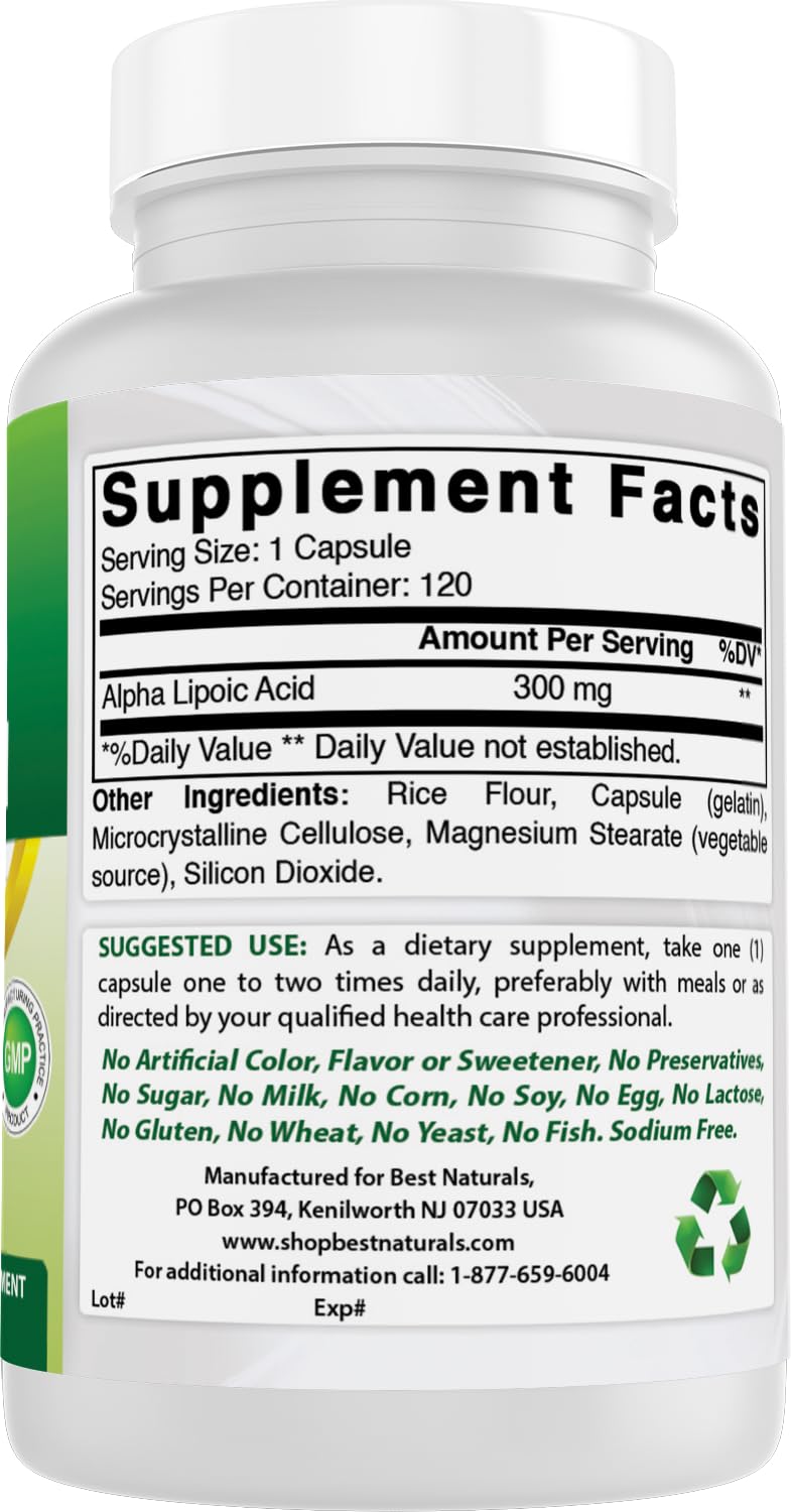 Best Naturals Alpha Lipoic Acid 300 mg visible on a clean surface