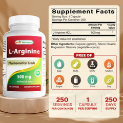 Best Naturals L-Arginine capsules close-up, 500 mg potency