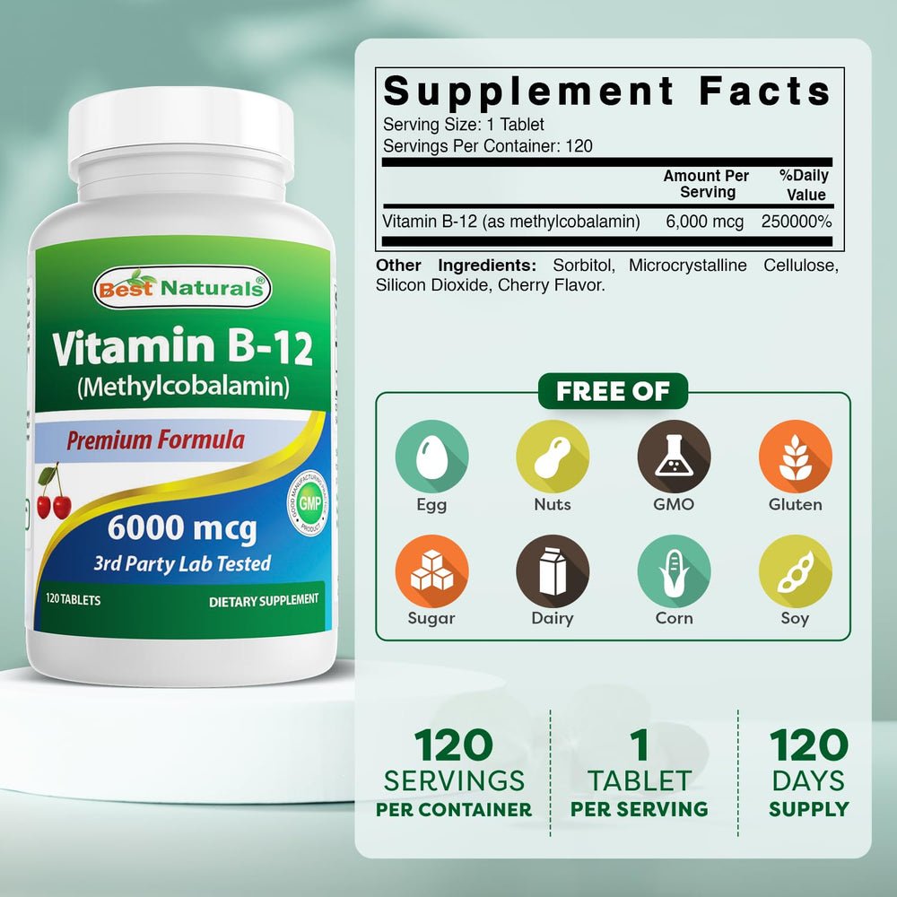 Best Naturals B12 methylcobalamin sublingual tablets packaging for easy daily intake