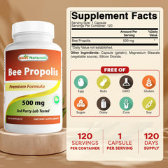 Best Naturals Bee Propolis 500 mg capsules closeup for daily immune support