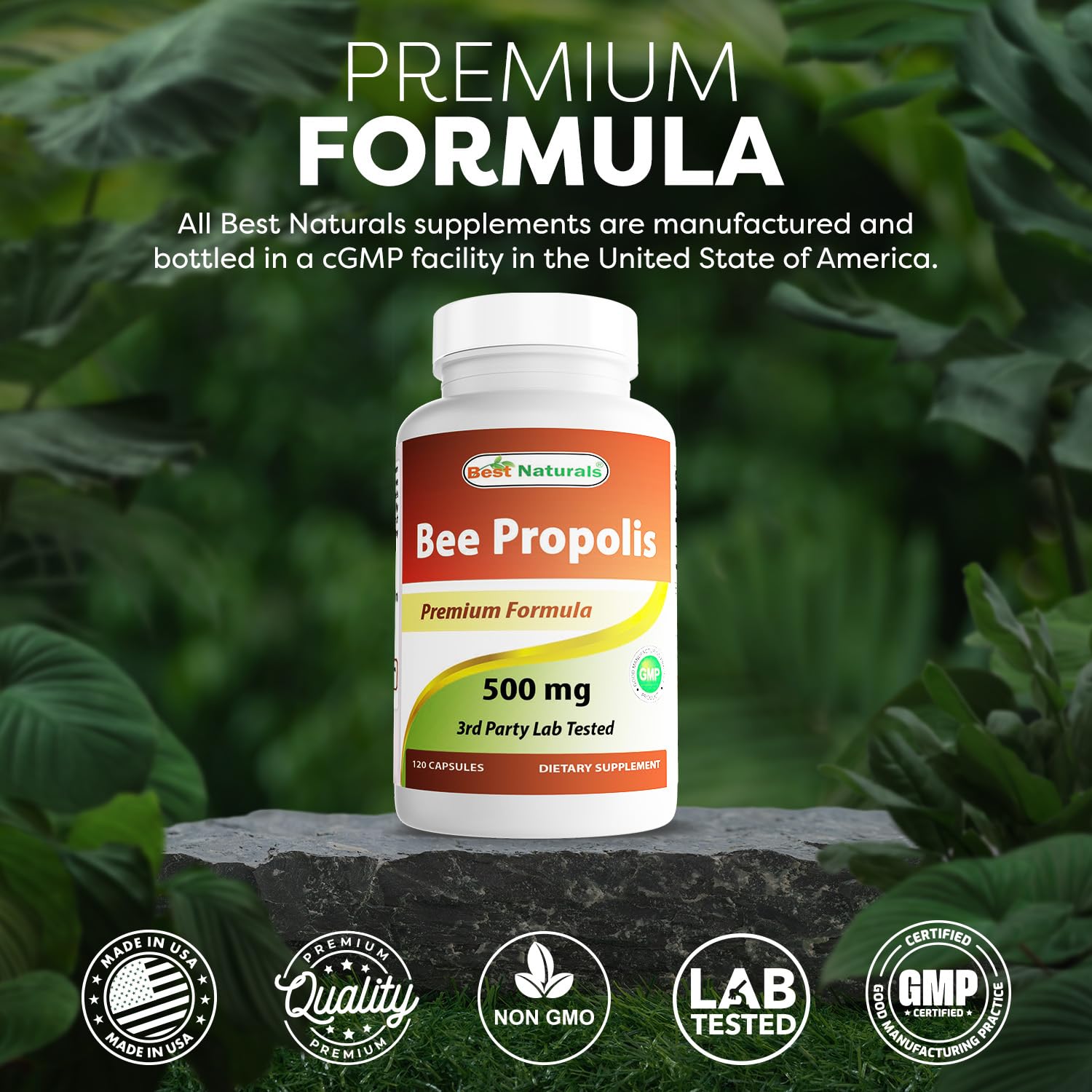 Best Naturals Bee Propolis 500 mg ingredients panel for transparency