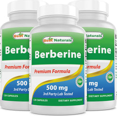 Best Naturals Berberine 500mg bottle labeled for daily immune and cardiovascular support.