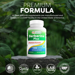 Best Naturals Berberine Plus packaging box highlighting USA-made GMP-compliant production