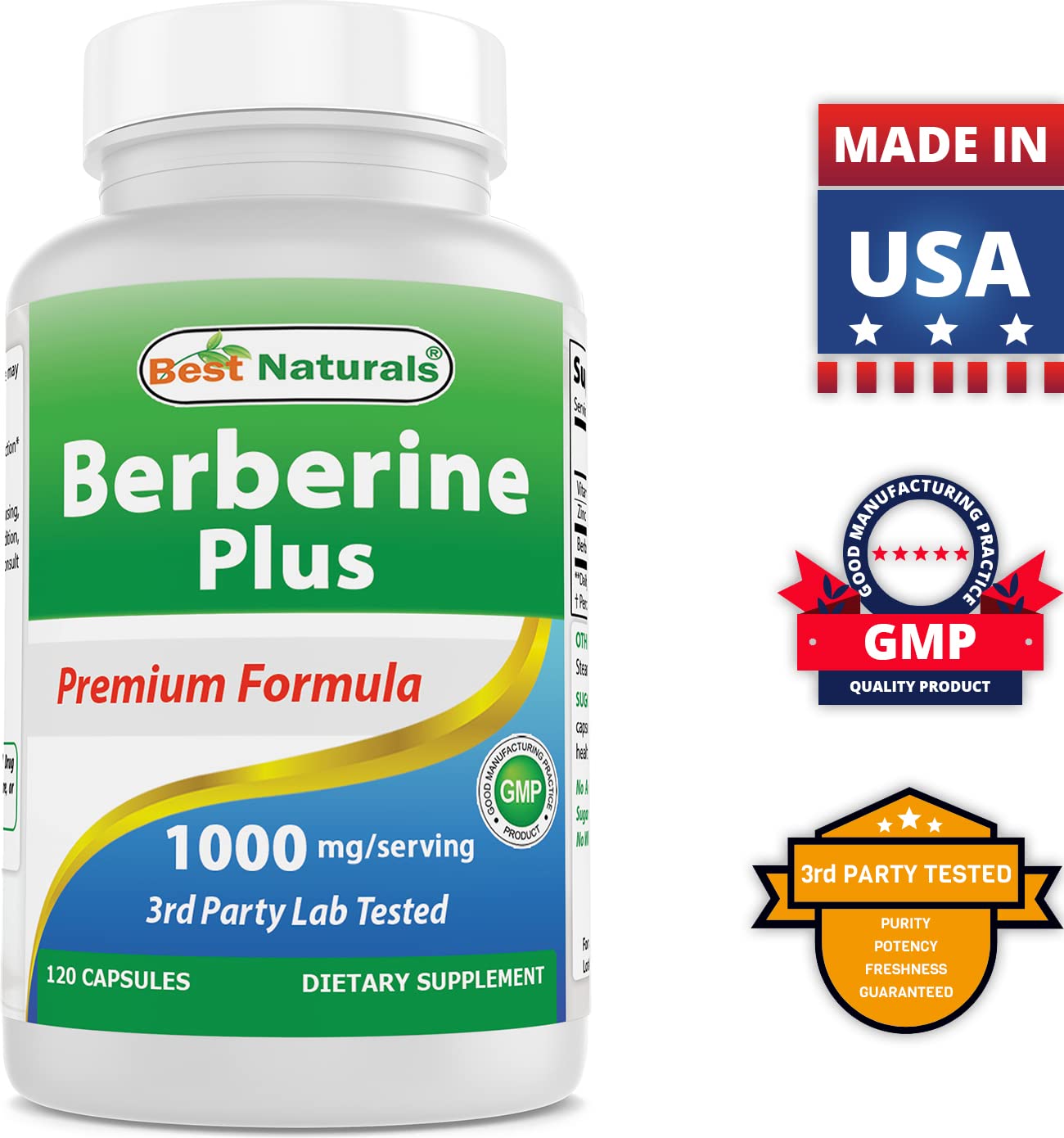 Best Naturals Berberine Plus bottle with Made in USA badge.