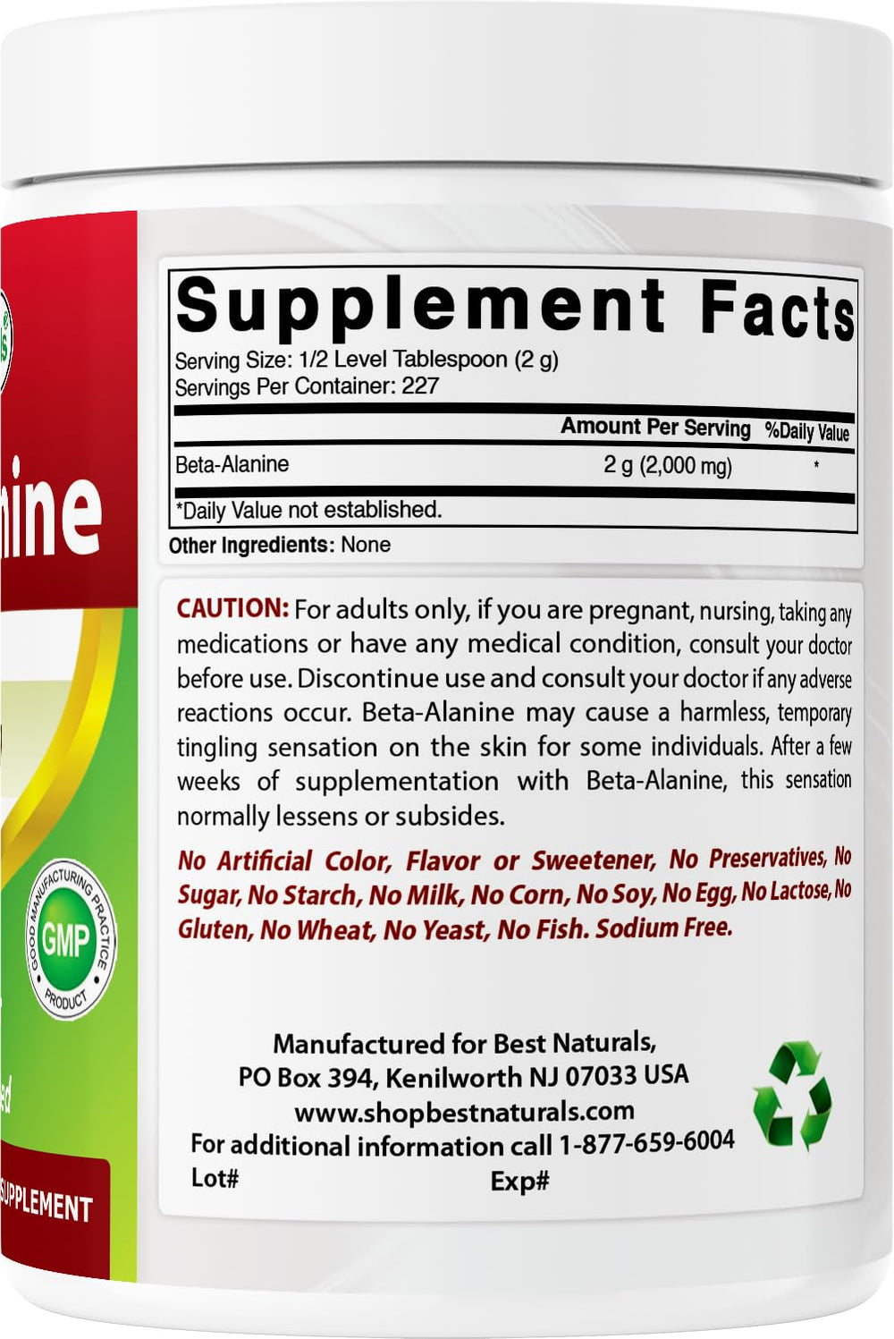 Best Naturals Beta Alanine powder measurement for precise dosing.