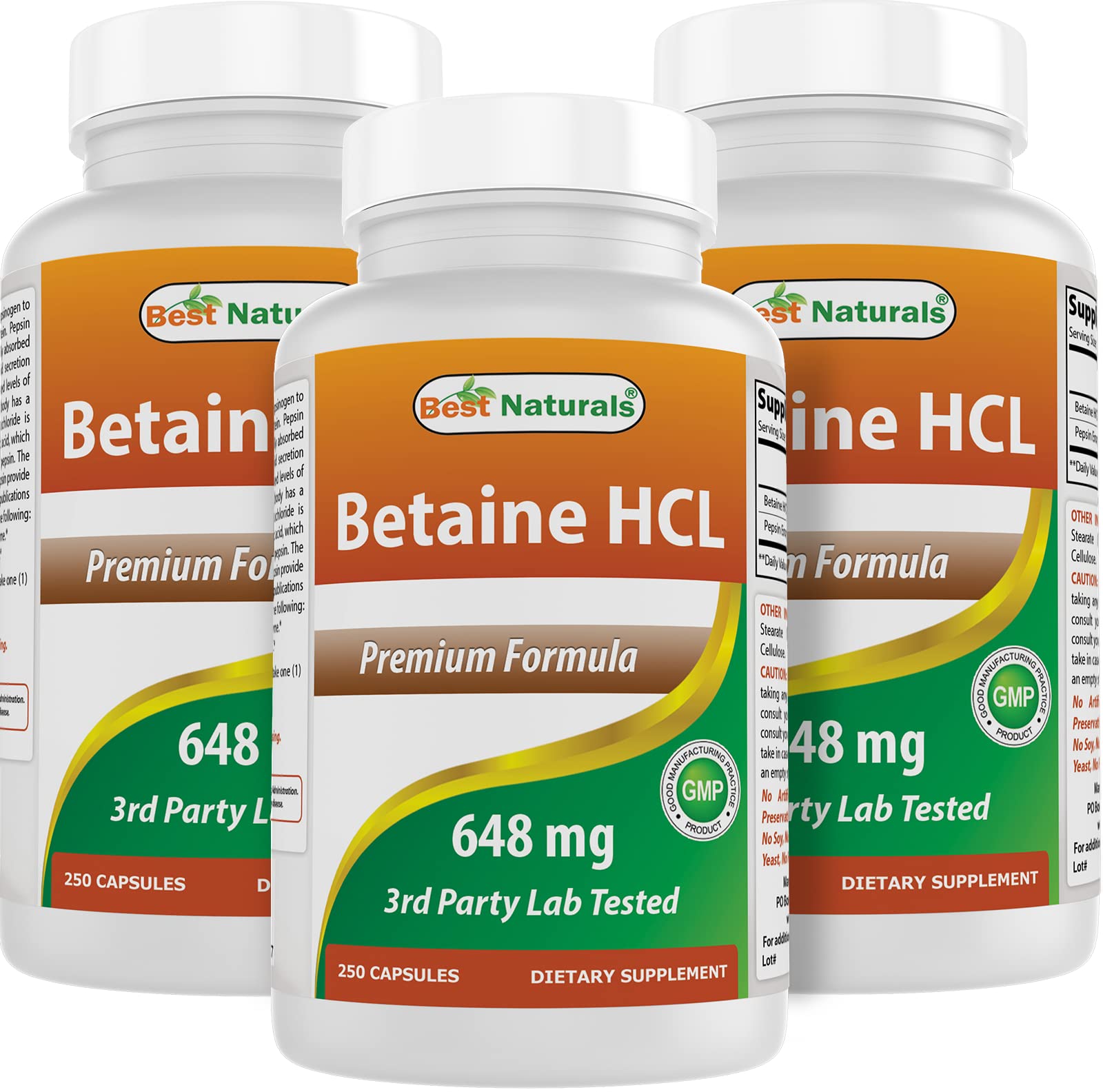 Best Naturals Betaine HCl bottle front signaling dependable digestive support.
