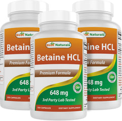 Best Naturals Betaine HCl bottle front signaling dependable digestive support.