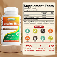Best Naturals Betaine HCL capsules close-up showing capsule size.