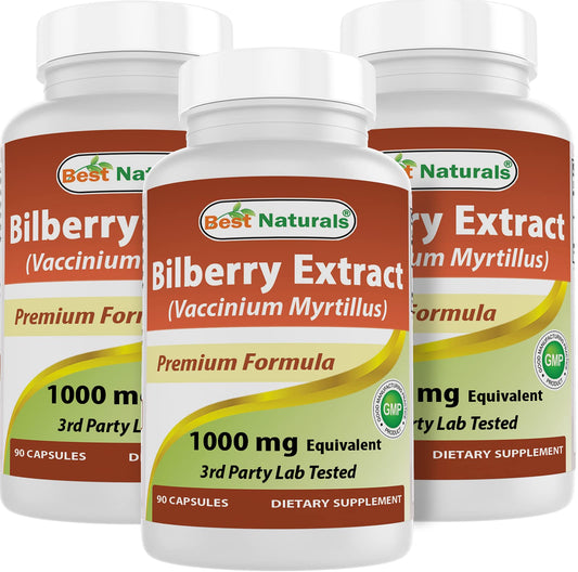 Best Naturals Bilberry 1000 mg bottle front shows premium bilberry formula for daily use.