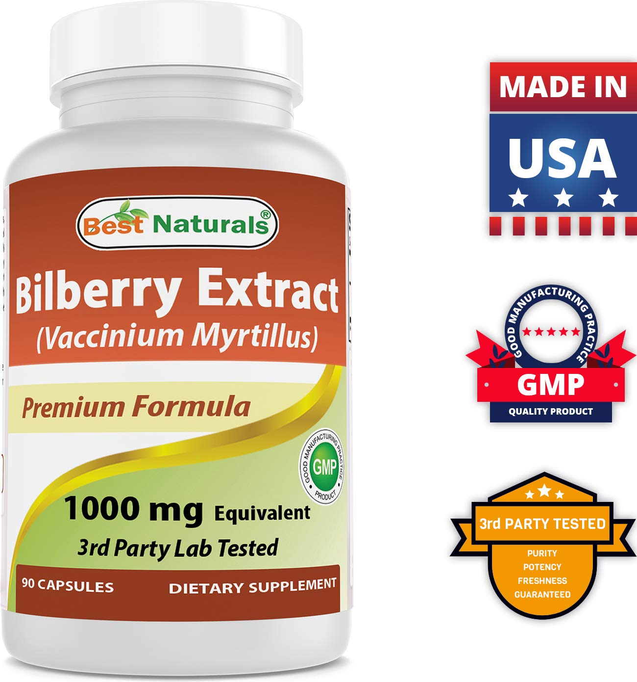 Best Naturals Bilberry packaging inside view emphasizes no artificial additives.