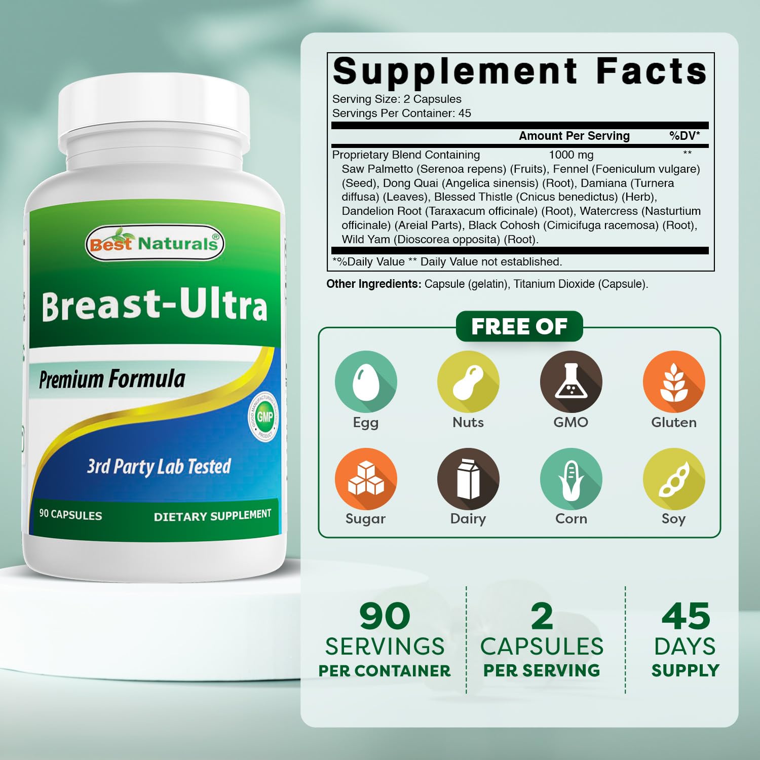 Breast-Ultra bottle side label with GMP and FDA facility seal