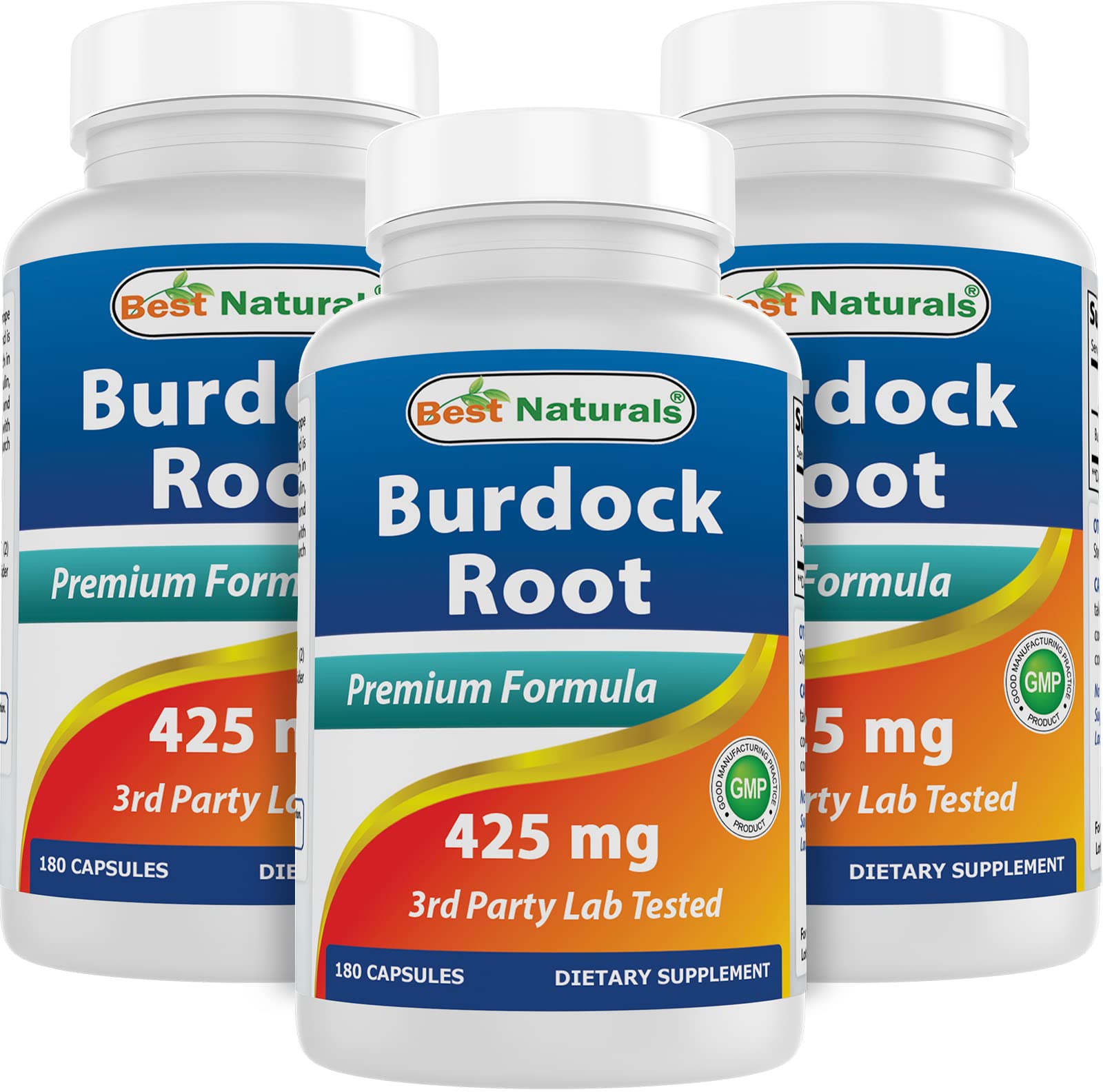 Best Naturals Burdock Root bottle front view shows 425 mg capsules for daily wellness.