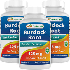 Best Naturals Burdock Root bottle front view shows 425 mg capsules for daily wellness.