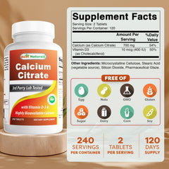 Close-up of Best Naturals calcium citrate tablets showing smooth texture for easy swallowing.