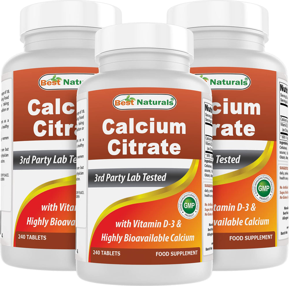 Best Naturals calcium citrate vitamin D-3 bottle for purity and daily bone support.