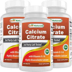 Best Naturals calcium citrate vitamin D-3 bottle for purity and daily bone support.