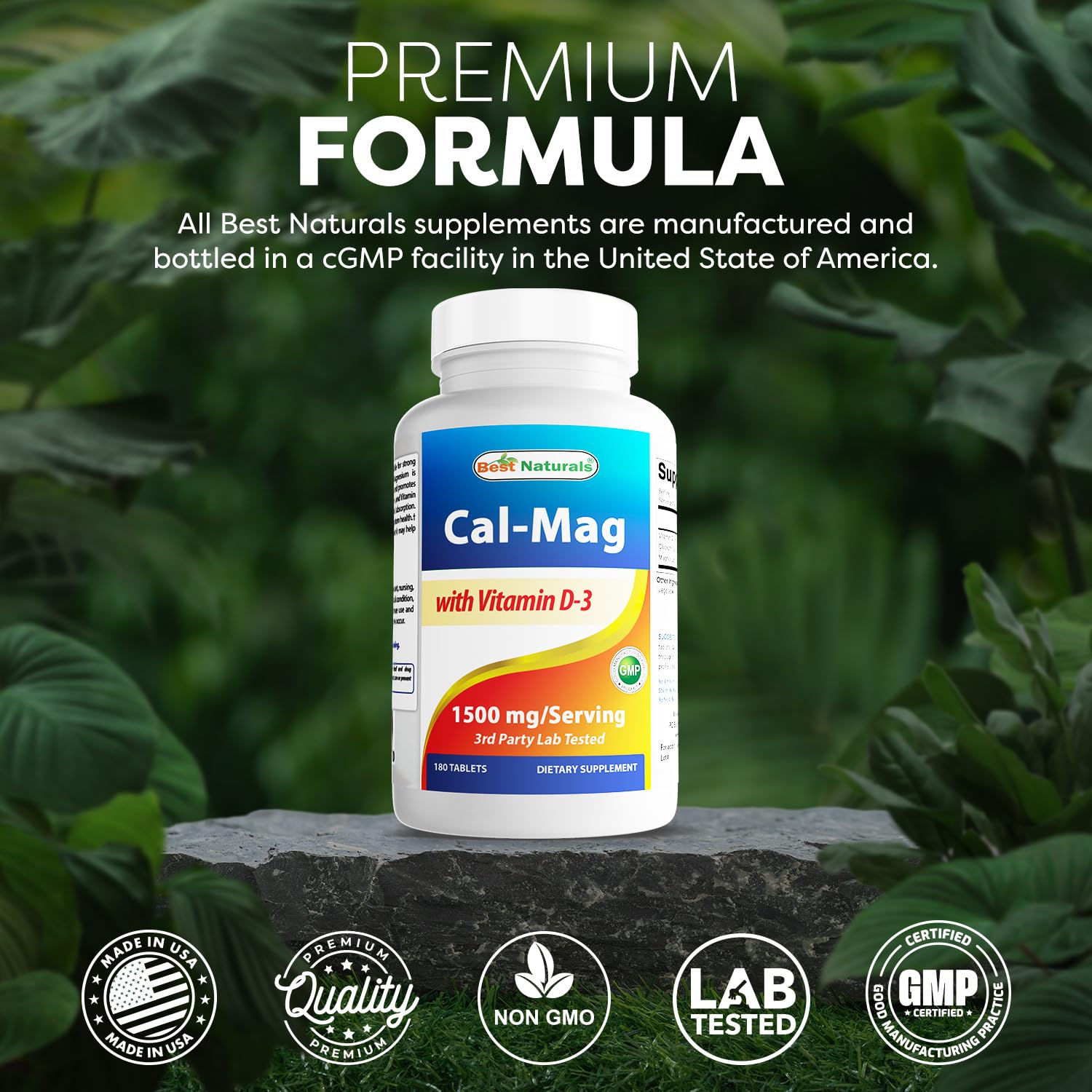 Best Naturals calcium magnesium vitamin D3 bottle with label detail and 180-tablet count for convenient dosing.