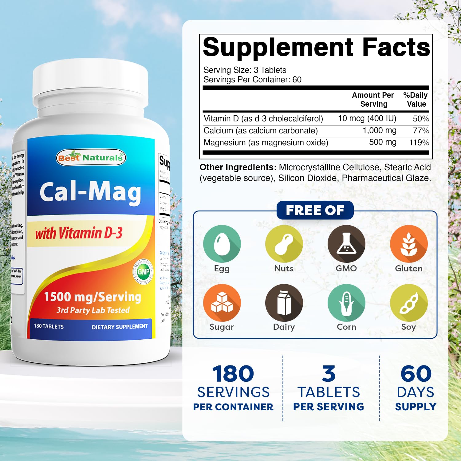 Best Naturals calcium magnesium vitamin D3 tablets close-up for easy daily intake.