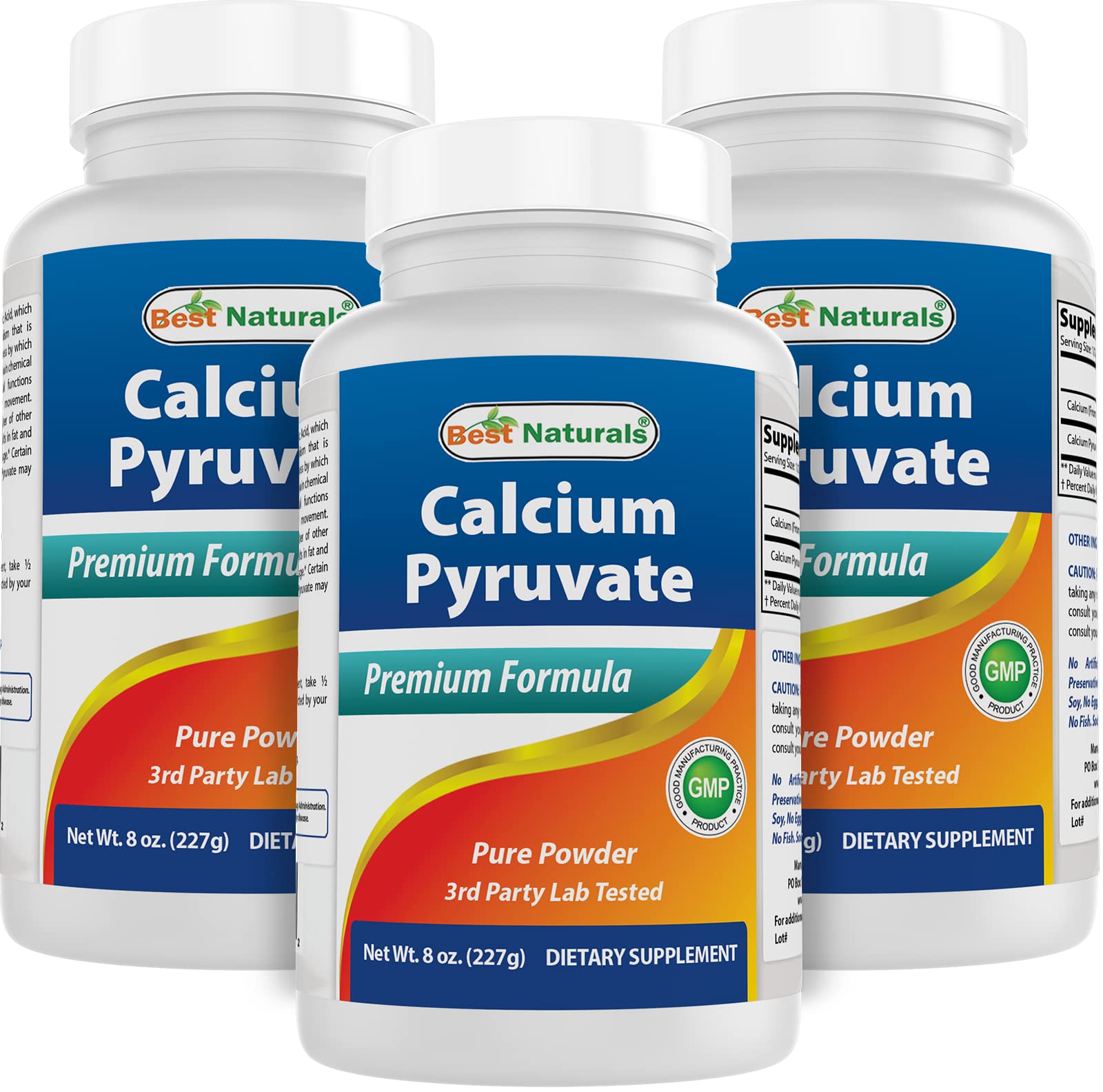 Best Naturals Calcium Pyruvate Powder bottle with gluten-free formula for daily use