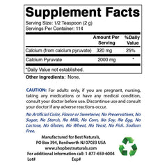 Best Naturals Calcium Pyruvate Powder scoop shows precise 2 g serving
