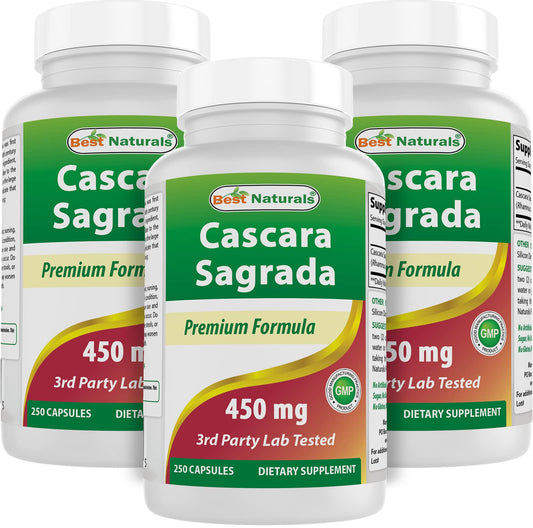 Best Naturals Cascara Sagrada bottle with 450 mg capsules for daily use.