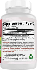 Best Naturals CoQ10 600 mg glass bottle on neutral surface.
