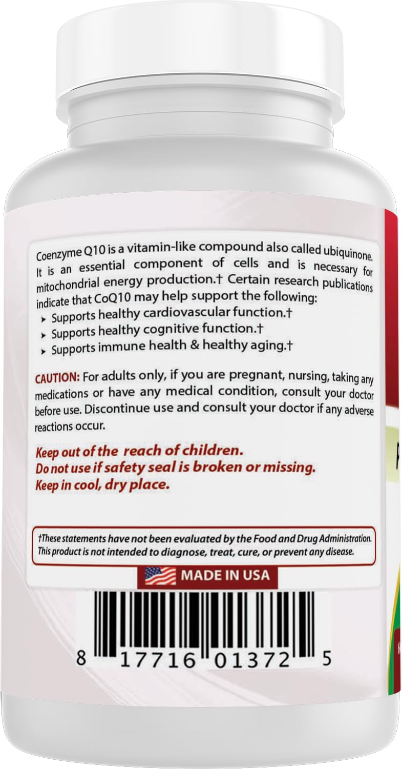 Best Naturals CoQ10 600 mg packaging icons indicating purity.