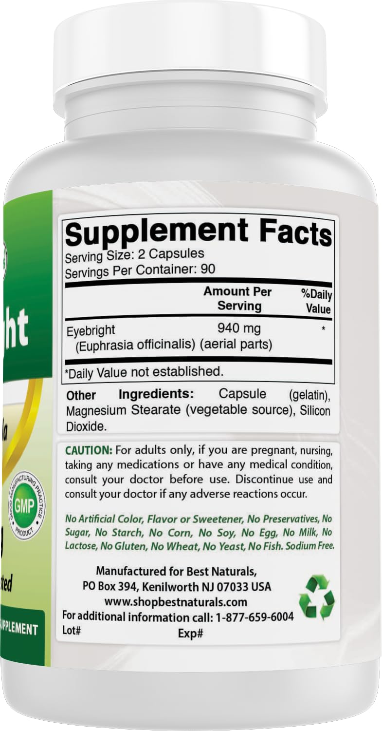 Best Naturals Eyebright GMP and FDA seals signal reliable production standards