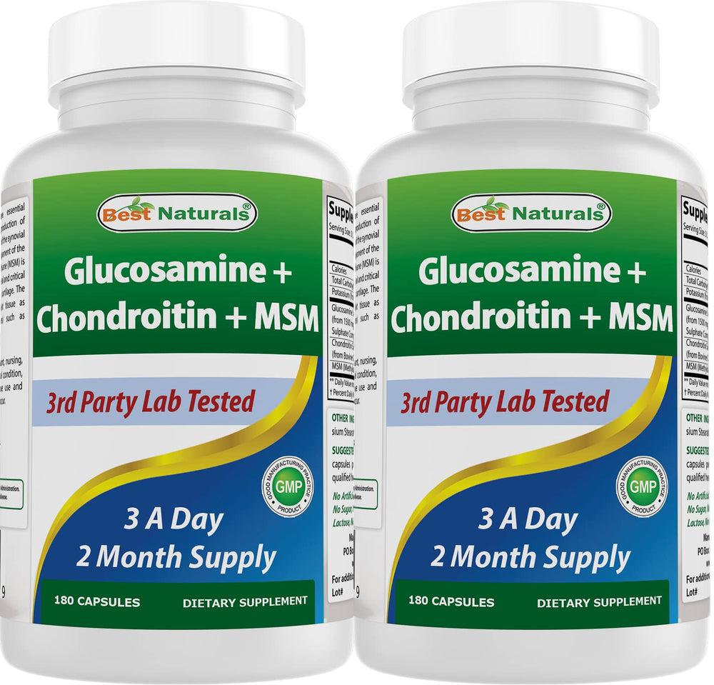 Best Naturals glucosamine chondroitin MSM bottle-front showing joint support features