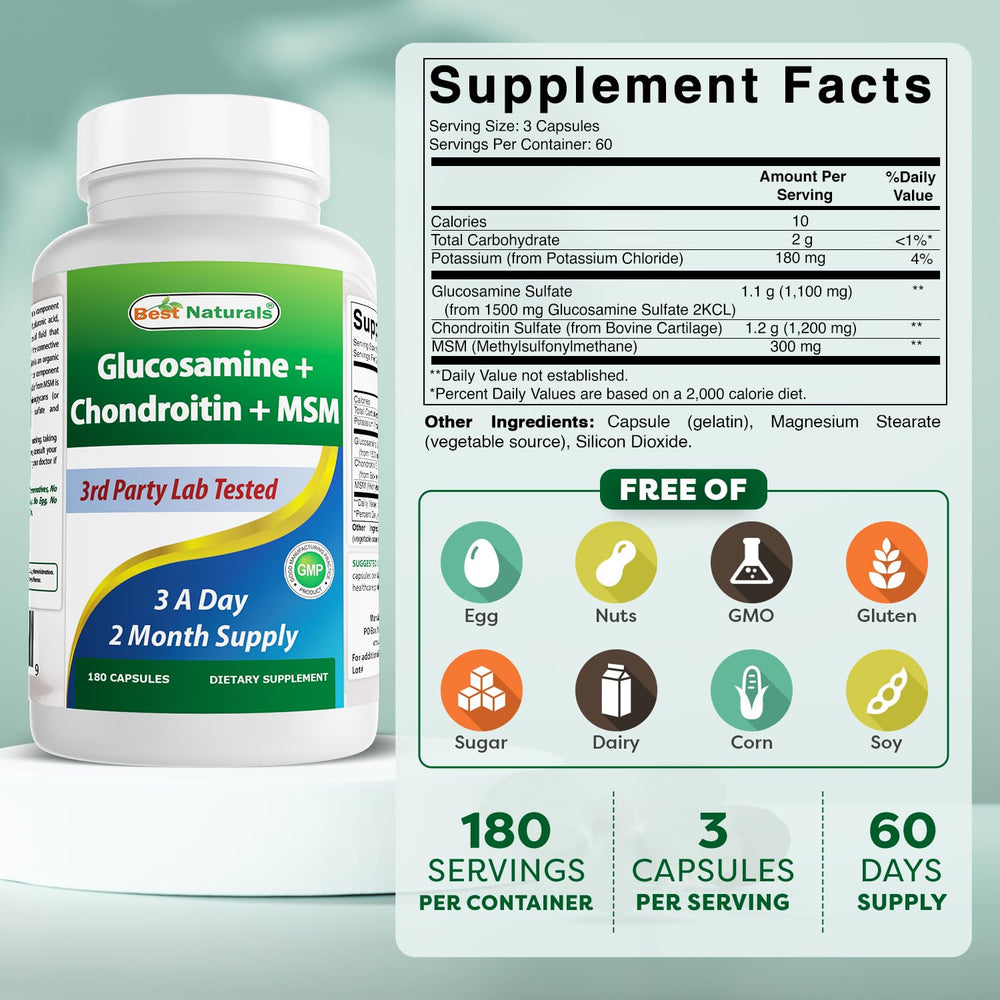 Capsules close-up from Best Naturals glucosamine chondroitin MSM for daily mobility