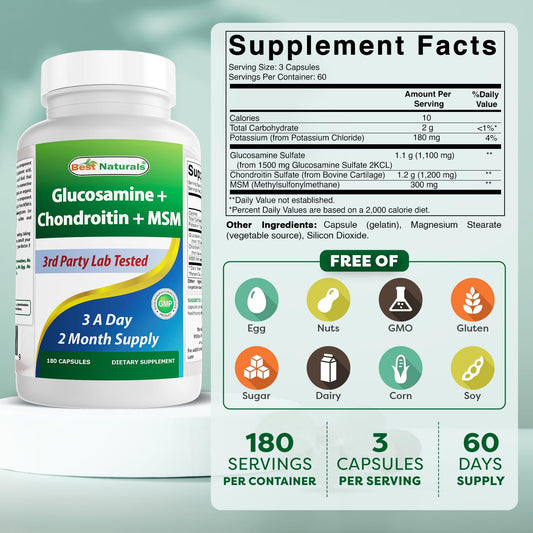 Capsules close-up from Best Naturals glucosamine chondroitin MSM for daily mobility