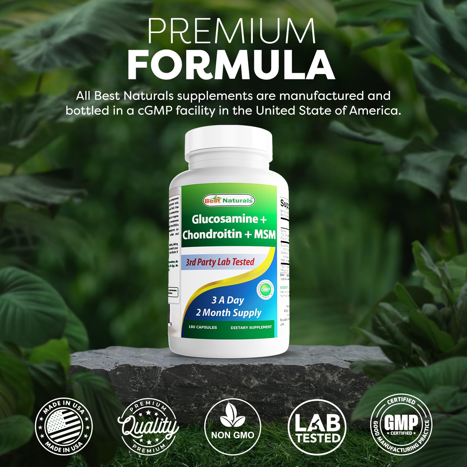Best Naturals label information emphasizing purity and non-GMO formula