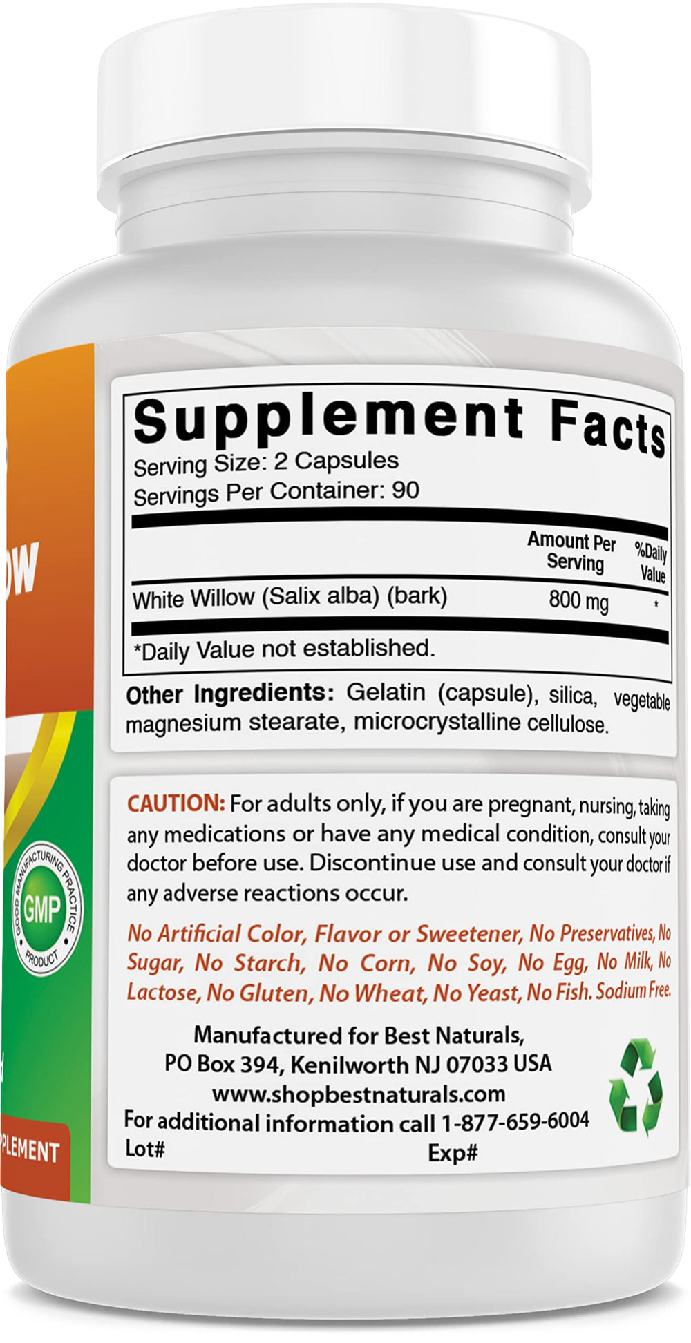 Best Naturals GMP-certified seal close-up beside bottle ensuring quality standards.