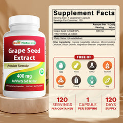 Best Naturals Grapeseed Extract capsules close-up for convenient daily antioxidant support.