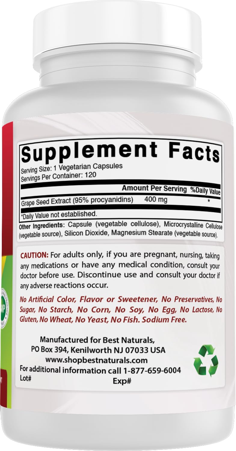 Best Naturals Grapeseed Extract serving size label for planning your routine.