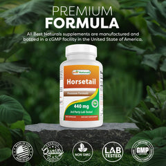 Best Naturals Horsetail capsules close-up, neutral taste and easy swallow.