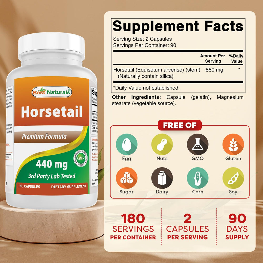 Best Naturals Horsetail bottle pour, convenient daily dosing.