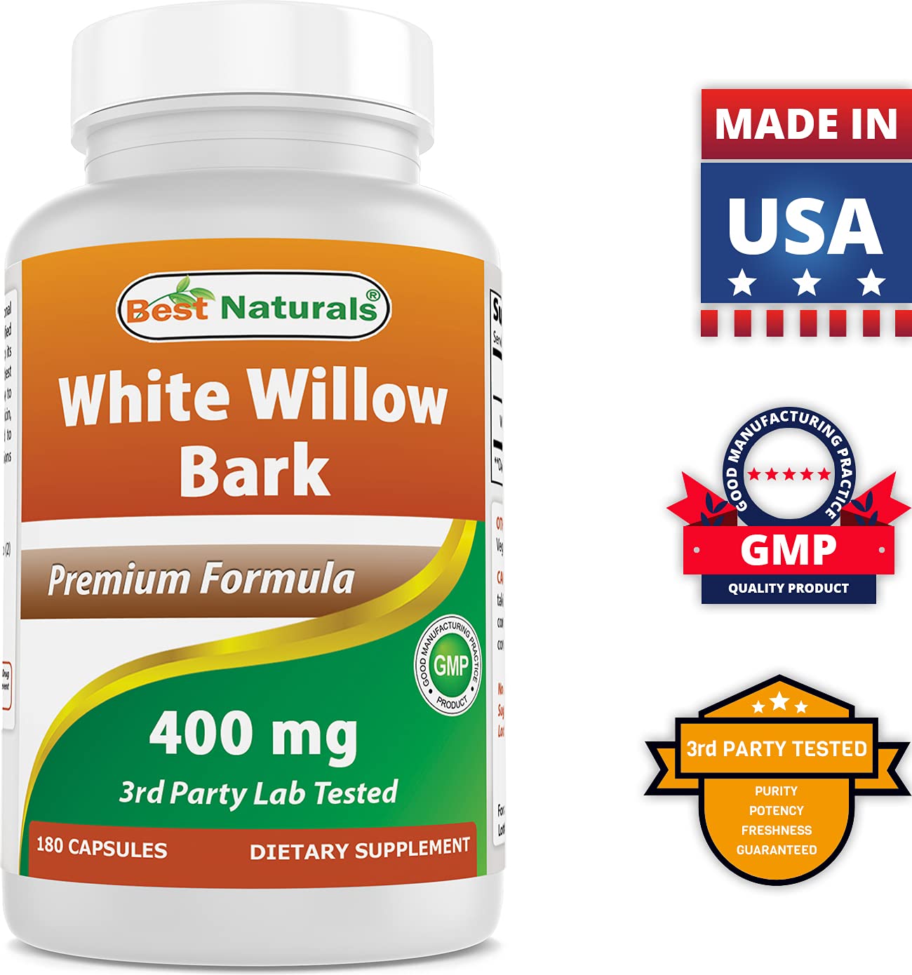 Best Naturals ingredients list close-up featuring willow bark as the primary component.