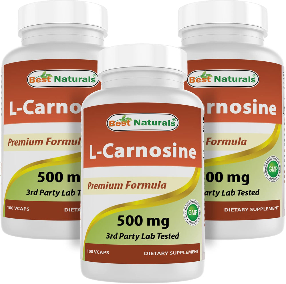 Best Naturals L-Carnosine 500 mg bottle front shows purity and branding.