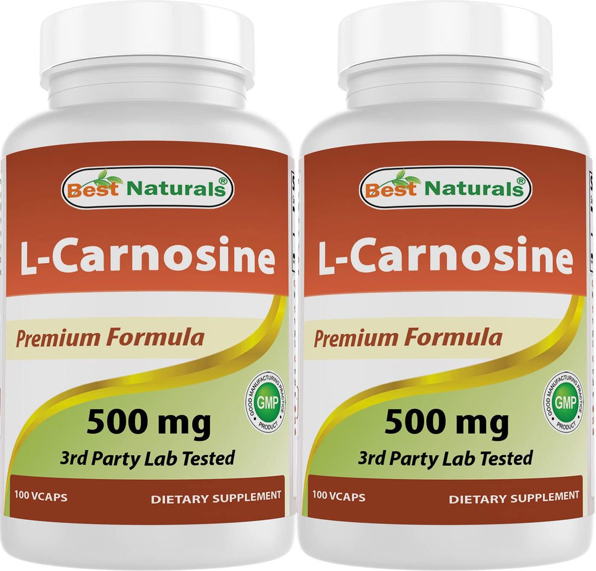 Best Naturals L-Carnosine bottle front shows 100 vegan capsules for daily use.