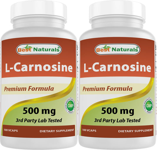 Best Naturals L-Carnosine bottle front shows 100 vegan capsules for daily use.