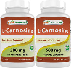 Best Naturals L-Carnosine bottle front shows 100 vegan capsules for daily use.