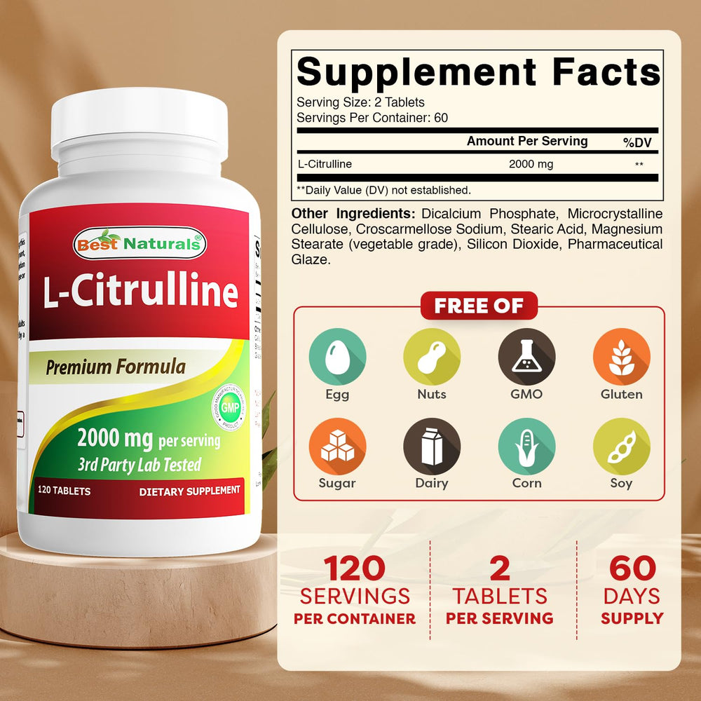Best Naturals L-Citrulline bottle back label highlights purity and quality.